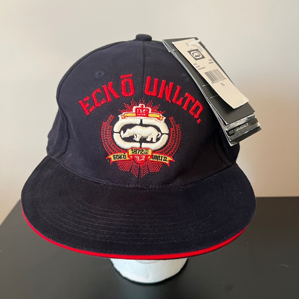 Ecko Unltd Revolution Hat Mens 7 3/4 Fitted Navy Blue Red Rhino EK62458 NEW